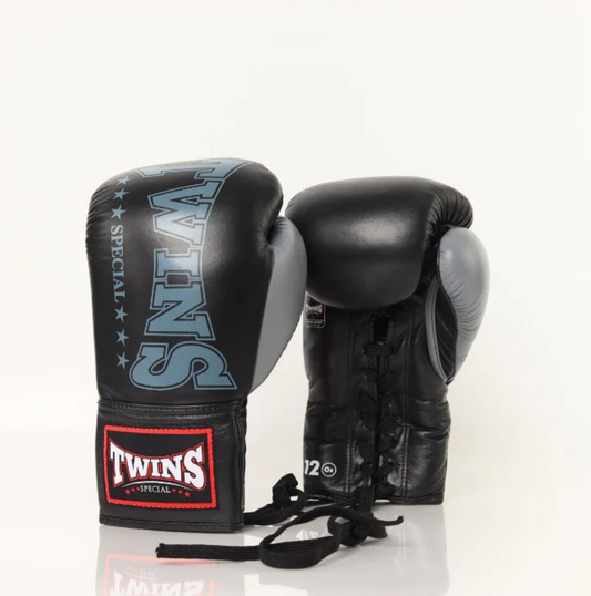 Twins Special Lace-Up Boxing Gloves BGLL1-2T Black/Grey