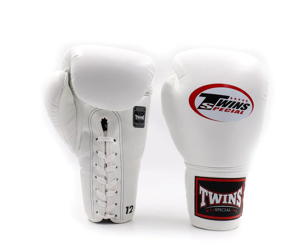 Twins Special White Lace-Up Boxing Gloves | Premium Handmade Muay Thai & Boxing Gloves