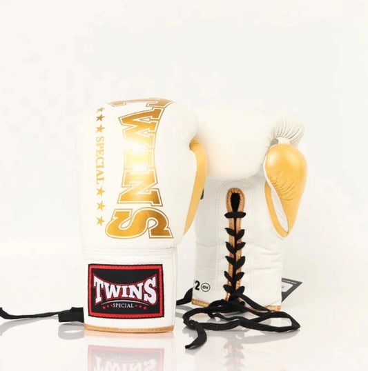 Twins Special Lace-Up Boxing Gloves BGLL1-2T White/Gold
