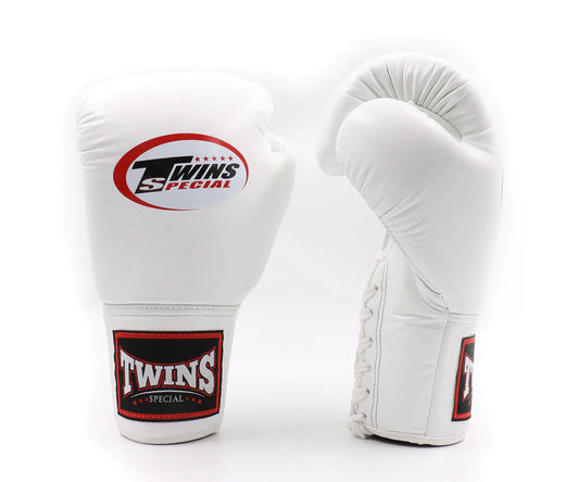 Twins Special White Lace-Up Boxing Gloves | Premium Handmade Muay Thai & Boxing Gloves