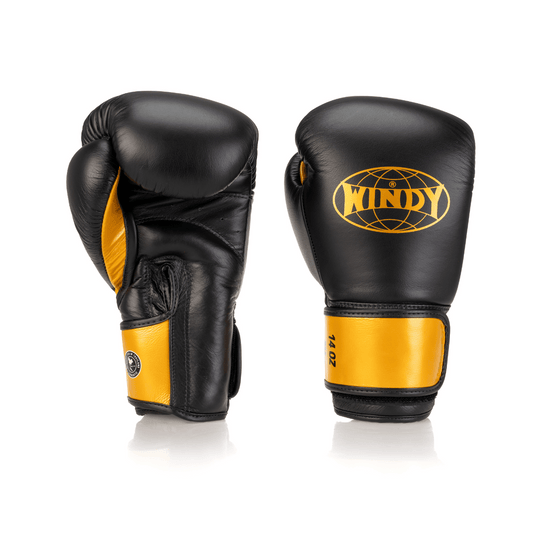 Windy Elite Series Velcro Boxing Gloves - Black/Gold
