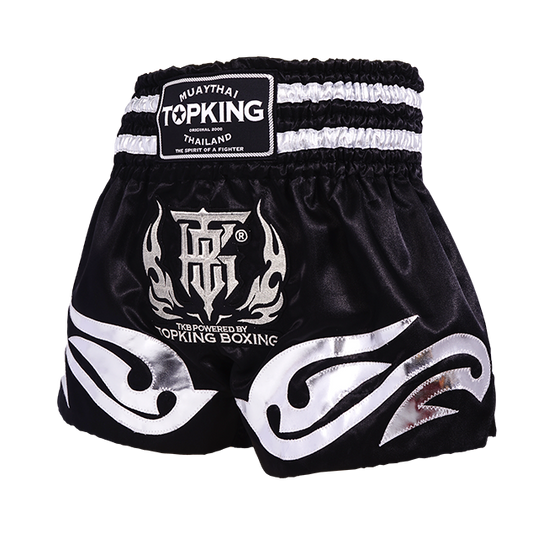Top King Muay Thai shorts - black and silver - TKTSBS-234